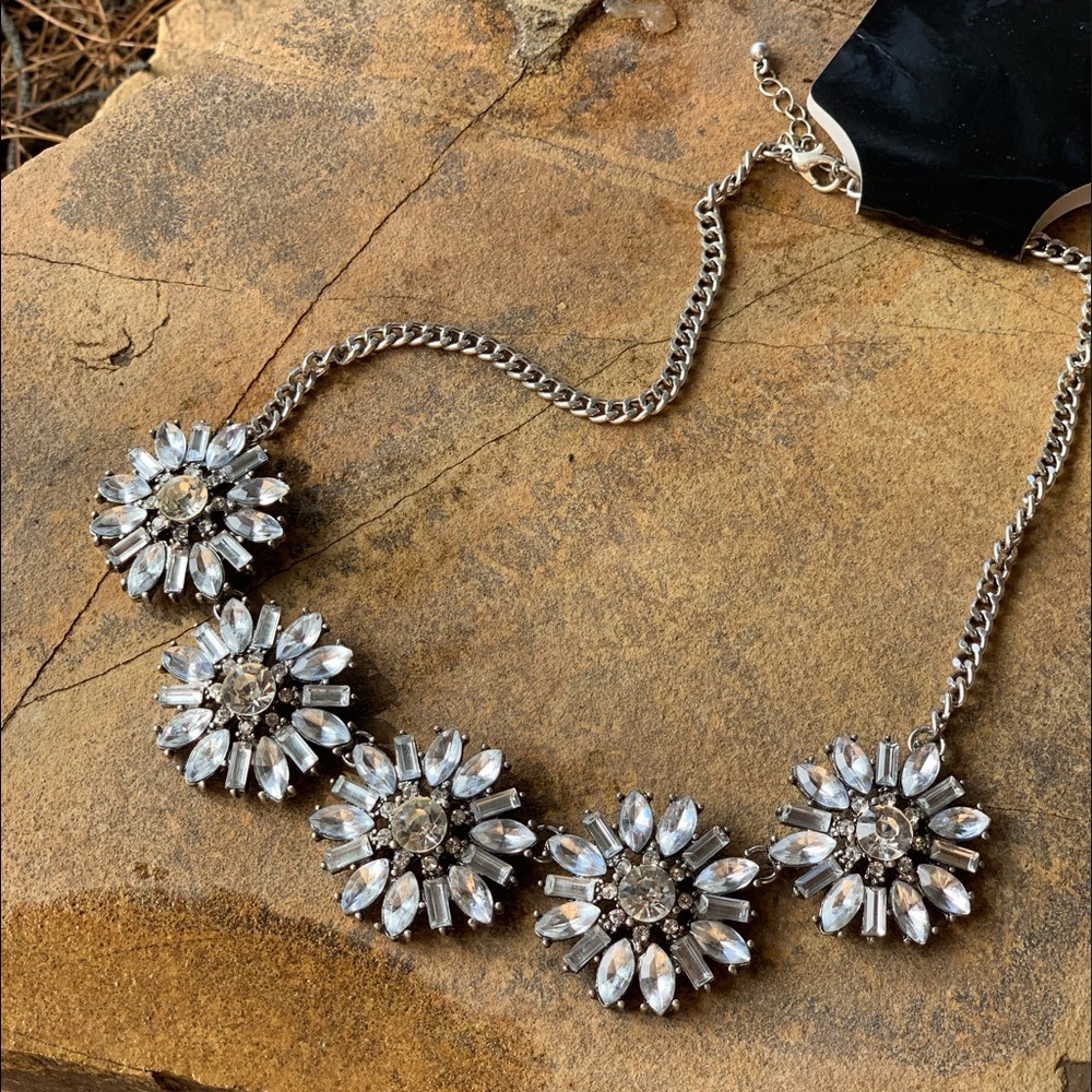 Silver Floral Rhinestone Necklace
